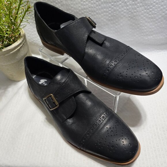 GABICCI BLACK BREATHABLE LEATHER SLIP ON SHOE LOAFER WITH BUCKLE DETAIL MENS 8 - Picture 1 of 13
